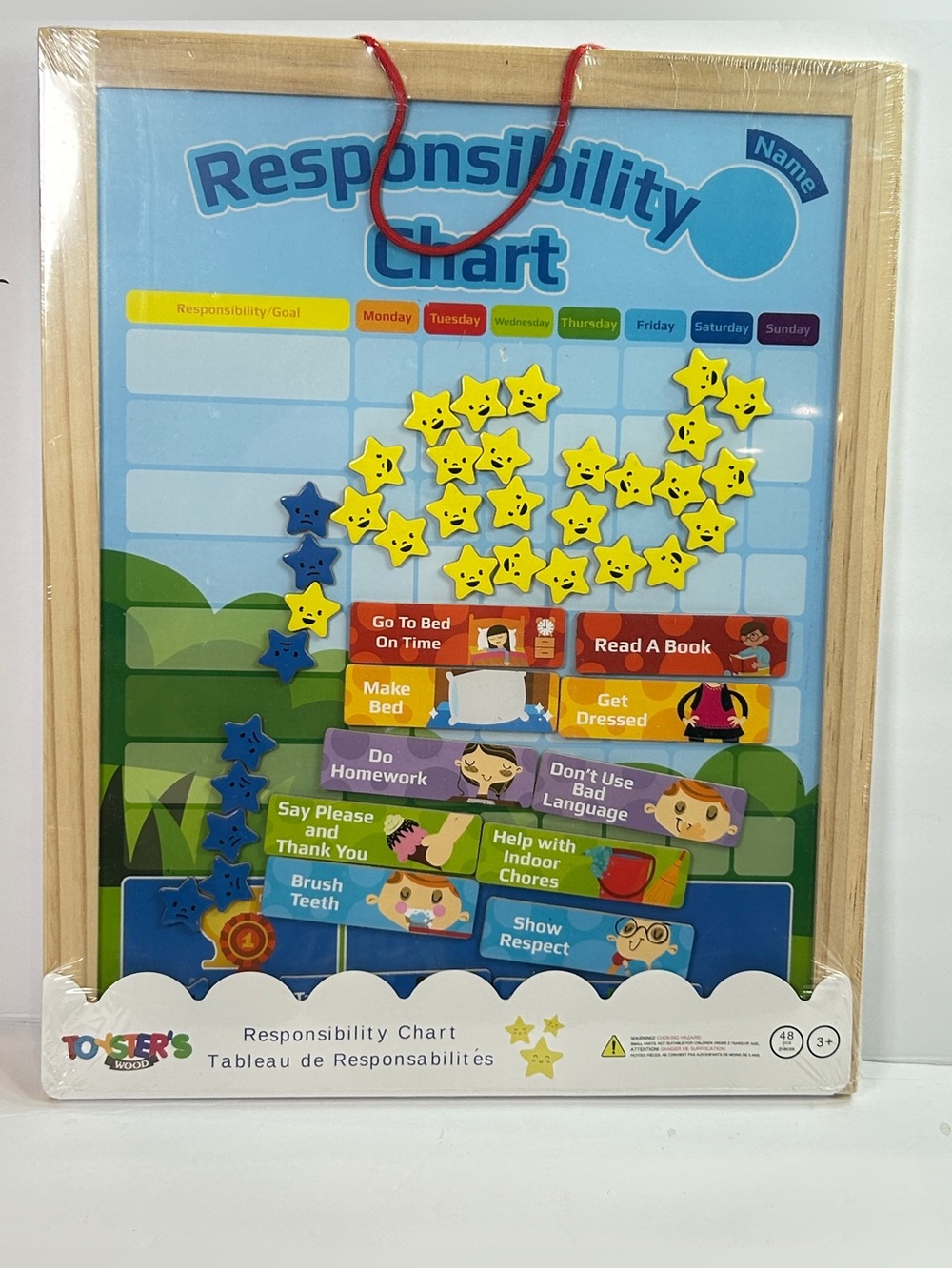 Toysters Wood Magnetic Responsibility Chart 48 Piece Kids Chore Reward Board